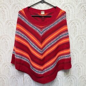 Tommy Jeans Poncho Women One Size Red Fair Isle Chevron Knit Sweater Wrap Y2K
